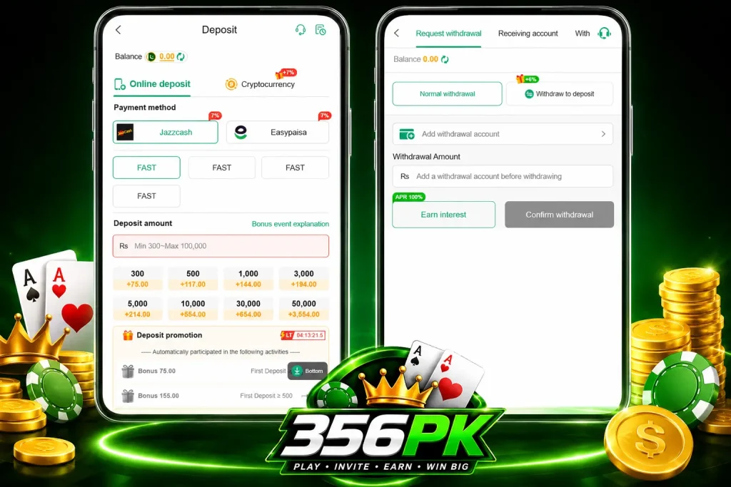 356PK Game deposit and withdrawal interface