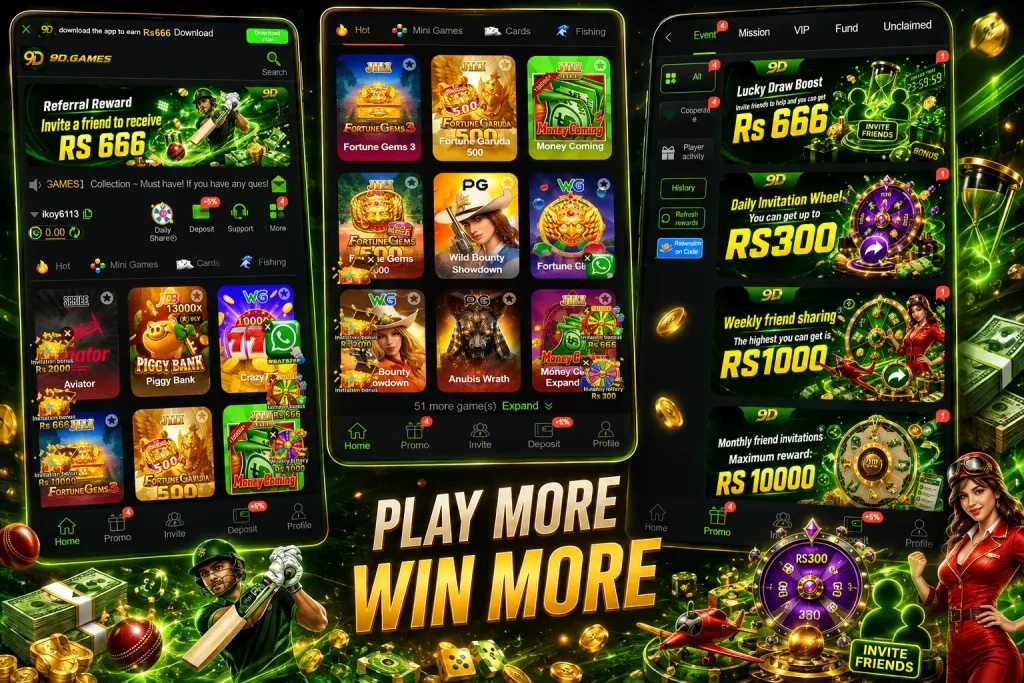 9D Games deposit screen with JazzCash and Easypaisa payment options