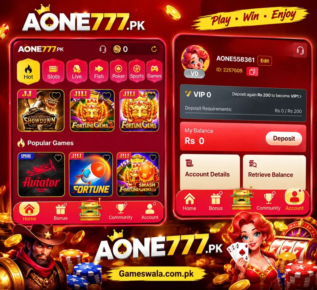 Mobile gaming home screen featuring game promotions, bonuses, and navigation options