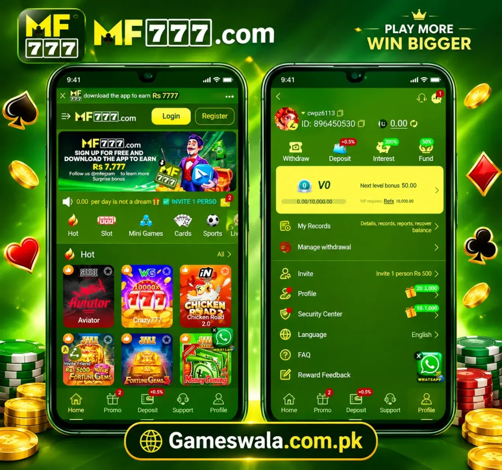 MF777 Game home screen with casino games and gaming categories