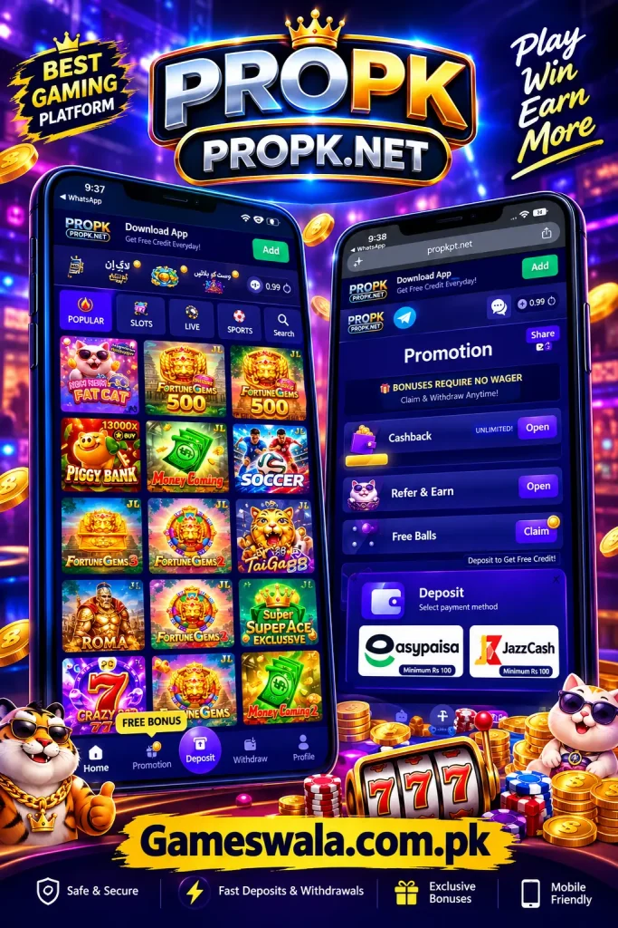 PROPK Game deposit page with Easypaisa and JazzCash payment methods