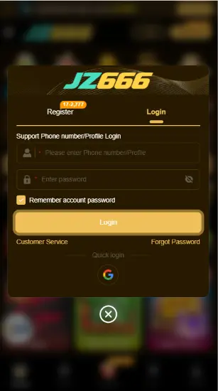 JZ666 Game login page